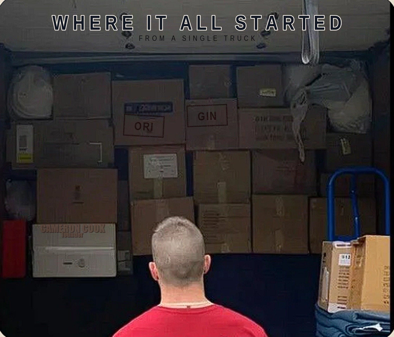 Where it all started — Cameron loading the first truck